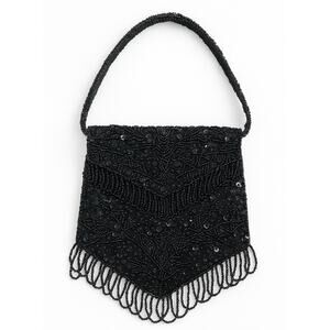 Vintage Mademoiselle Handmade Beaded Black Evening Bag Hong Kong Purse